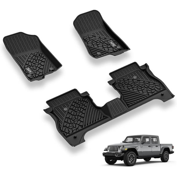 3W Floor Mats for Jeep Gladiator 2020-2023 TPE Floor Liner 1st & 2nd Row Full Set Car liners All Weather TPE Car Mats Custom Fit Floor Liners, Front and Rear 2 Rows Set(Random logo color)