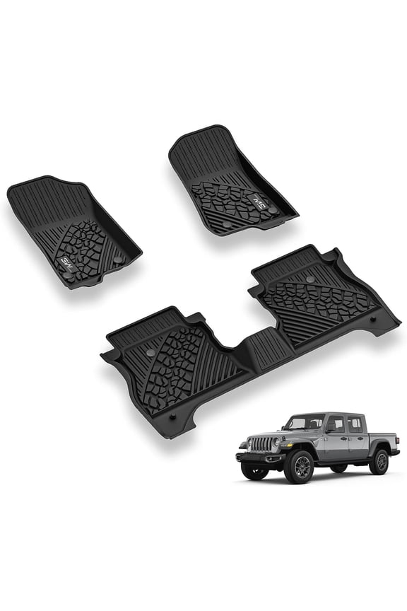 Floor Mats for Jeep Gladiator 2020-2023 TPE Floor Liner 1st & 2nd Row Full Set Car liners All Weather TPE Car Mats Custom Fit Floor Liners, Front and Rear 2 Rows Set(Random logo color)