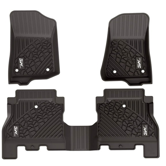 3W Floor Mats for Jeep Wrangler JL 2018 2019 2020 - Full Set All Weather Floor Liners Carpet with Non-Toxic TPE 1st & 2nd Rows for JL Unlimited 4-Door (Not for JK), Black