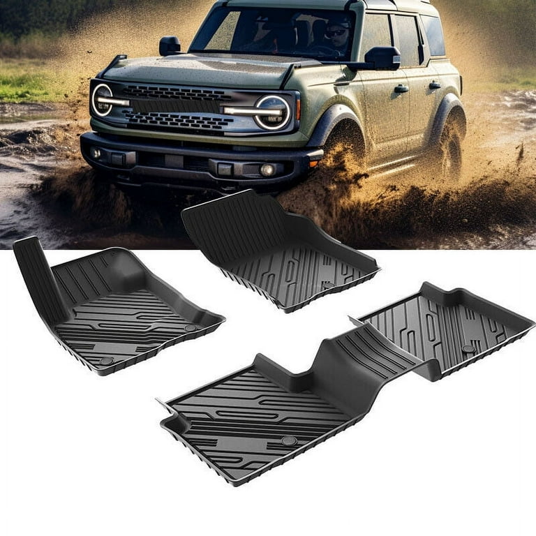 3W Floor Mats Liner Carpet for 2021-2023 Ford Bronco Sport Unique Black TPE  All-Weather Protection Guard Includes 1st and 2nd Row Black Rubber Custom 