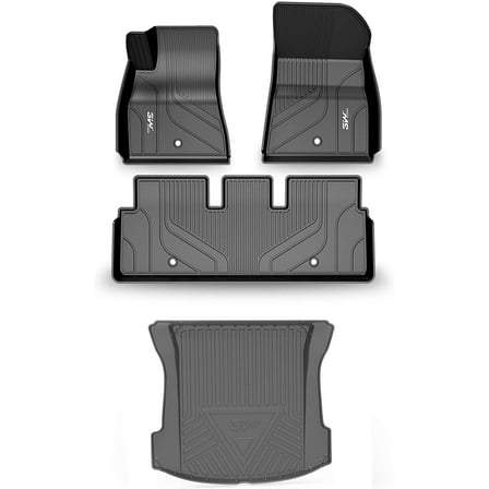 3W Floor Mats and Rear Cargo Liner for Tesla Model 3 2021-2023 TPE All Weather Custom Fit Floor Liner and Cargo Mats,1st and 2nd Rows Car Mats and Trunk Liner Black Floor Mats+Rear Trunk Mat