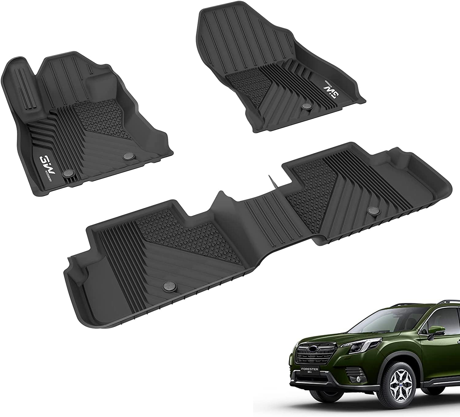 3w Floor Mats For Subaru Forester 2019 2023 Tpe All Weather Protection Custom Full Set Liners Include 1st And 2nd Row Front Rear Automotive Black Com