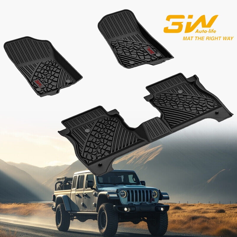 3W Floor Mats Unique Black TPE AllWeather Guard Includes 1st and 2nd