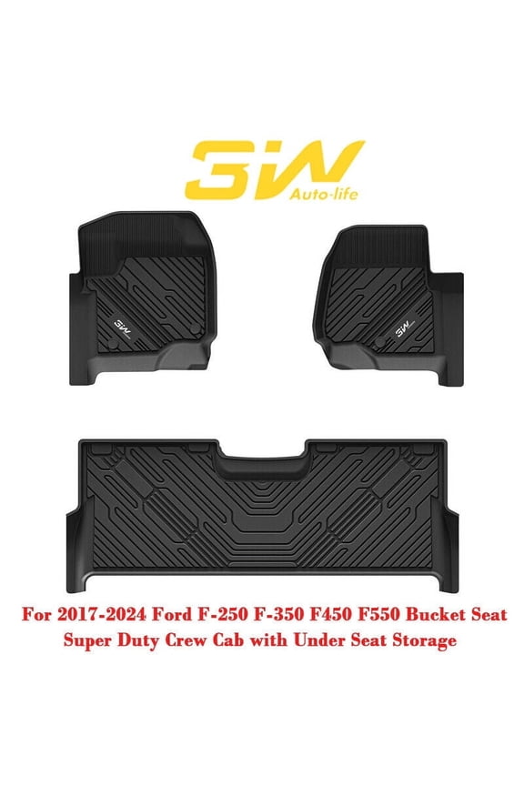 Floor Mats for 2017-2024 Ford F-250 F-350 F450 F550 Super Duty Crew Cab Custom Fit All Weather TPE - 3 Piece