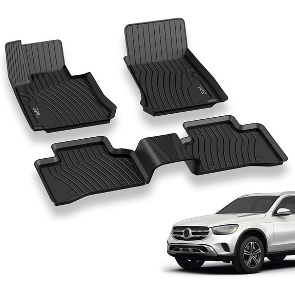 3W Floor Mats for Benz GLC 2016-2022 TPE All Weather Custom Fit Floor Liner for Benz GLC 1st & 2nd Row Full Set Car Mats Black