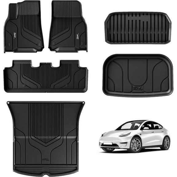 3W Floor Mats for Tesla Model Y 2020-2024, Custom-Fit All Weather Heavy Duty, 6-Piece Black Floor Mats Fits Tesla Model Y