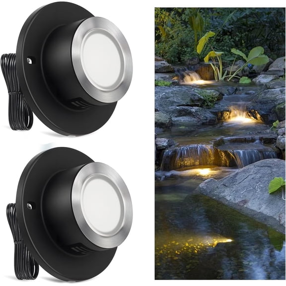 3W LED Pond Lights 12-24V AC/DC Low age Underwater Fountain Lights 3000K Warm White IP68 Waterproof for Outdoor Ponds Fountains Waterfalls, 2 Pack