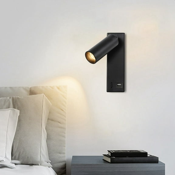 3W LED Wall Lamp Embedded and Rotatable Reading Light USB Focus Light for Bedroom Bedside Study 3000K Black
