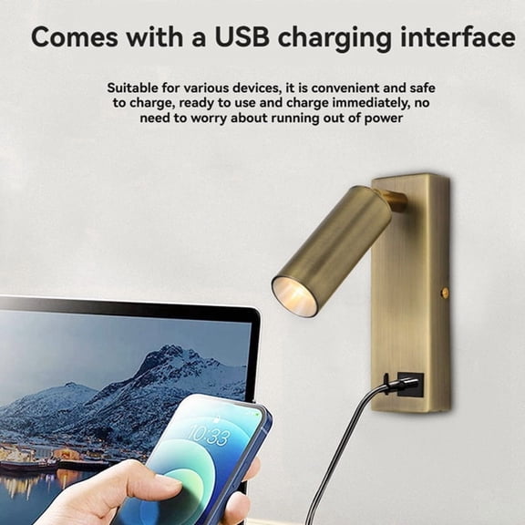 3W LED Wall Lamp Embedded and Rotatable Reading Light USB Focus Light for Bedroom Bedside Study 3000K Bronze