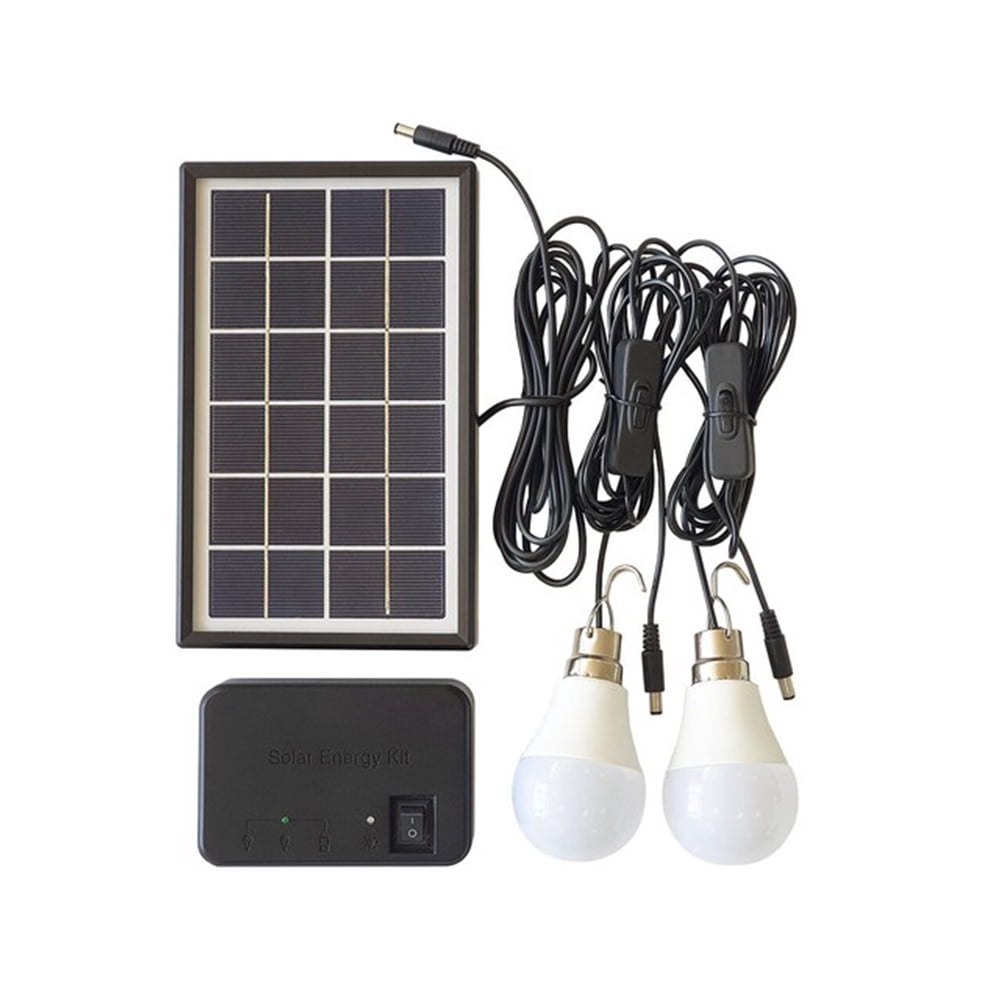 3W Solar Panel Powered Light w/2 Solar LED Bulb Tent Lamp Yard Camping Outdoor