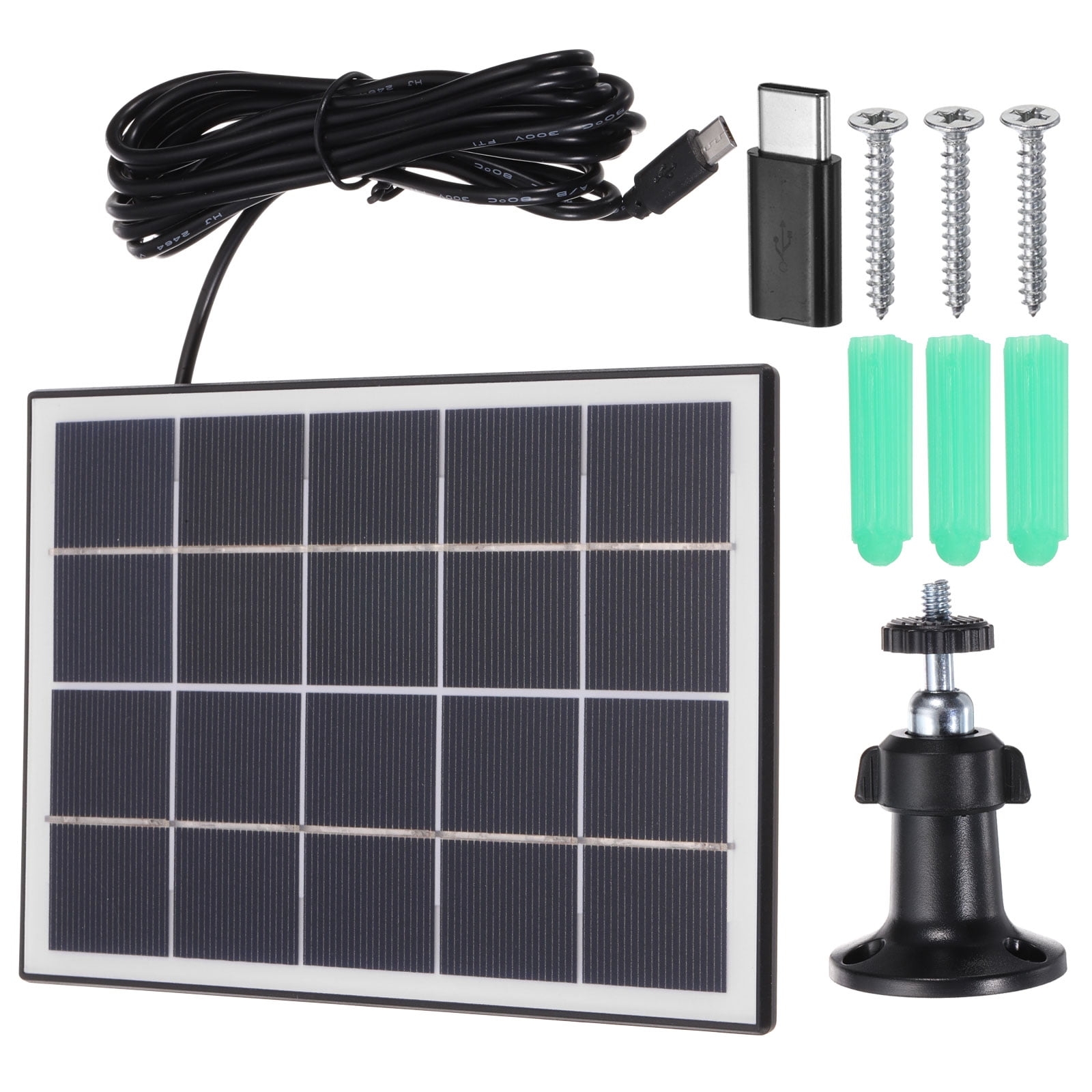 3W Solar Panels for Security Camera, 5V 0.6A USB Solar Panel Charger with Micro USB & USB-C Port, Black
