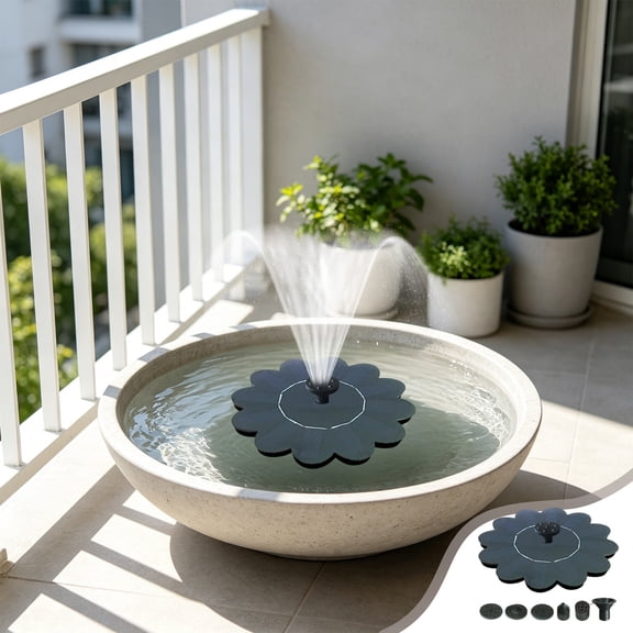 3W Solar Powered Bird Bath Fountain Pump 5 Spray Modes Water Shortage Protection Filter System Solar Water Pump with 5 Nozzles Adapter for Bird Bath Garden Courtyard Swimming Pool Pond Backyard Decor