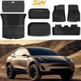 thumbnail image 1 of 3W Tesla Model Y Floor Mats, All-Weather TPE Floor Liner Compatible for Tesla Model Y 2020-2024 Full Set Black Floor Mats & Cargo Liner and Rear Seat Back Mats Accseeories for Tesla 5-Seater, 1 of 7