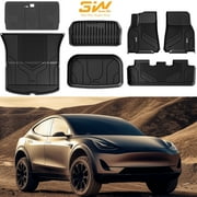 3W Tesla Model Y Floor Mats, All-Weather TPE Floor Liner Compatible for Tesla Model Y 2020-2024 Full Set Black Floor Mats & Cargo Liner and Rear Seat Back Mats Accseeories for Tesla 5-Seater