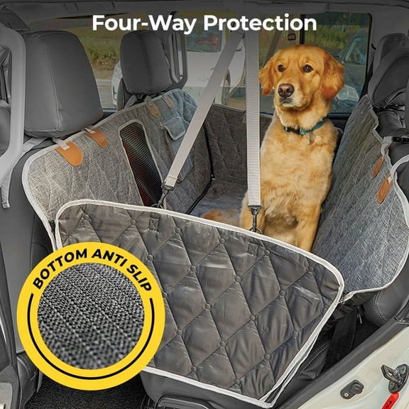 3W Waterproof Dog Car Seat Cover for Back Seat – Multi-Use Convertible Hammock with Side Flaps, Mesh Window, Non-Slip, Machine Washable for Cars, SUVs, Trucks