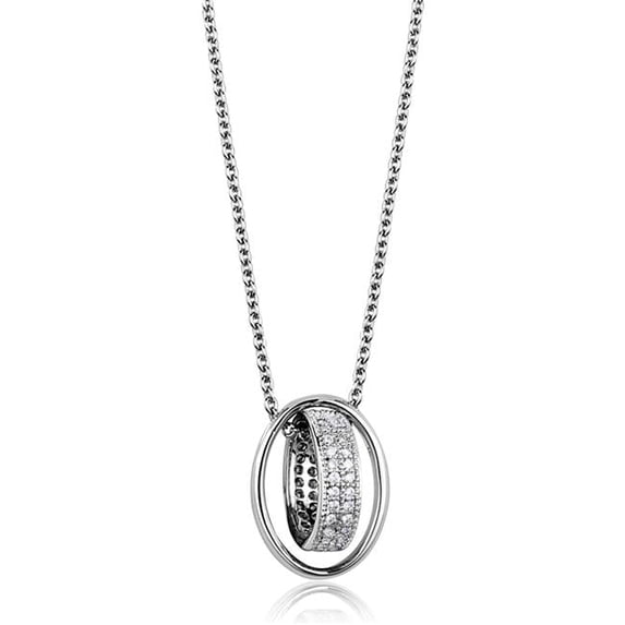 3W1032-16Plus3 Women Rhodium Brass Chain Pendant with AAA Grade CZ in Clear - 16 & 3 in.