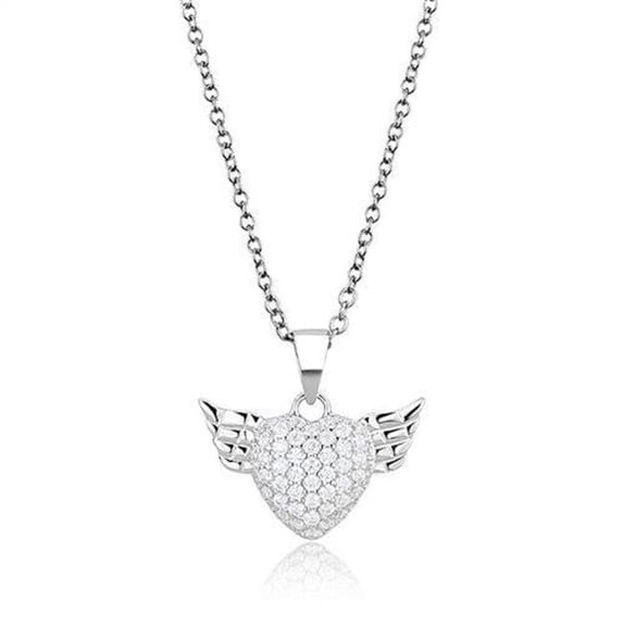 3W1378-16Plus2 Women Rhodium 925 Sterling Silver Chain Pendant with AAA Grade CZ in Clear - 16 & 2 in.