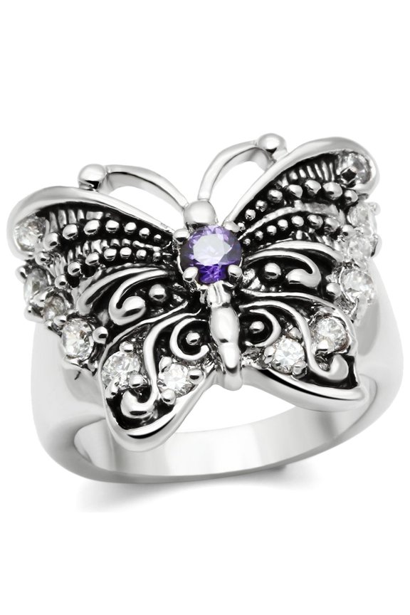 3W204 - Rhodium Brass Ring with AAA Grade CZ in Amethyst