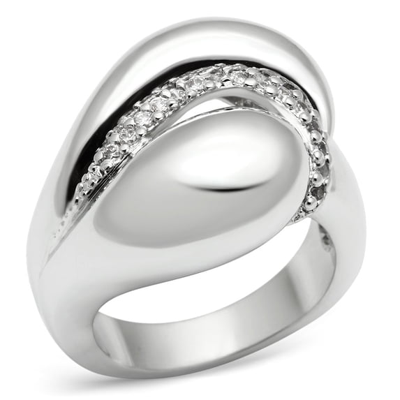 3W227 - Rhodium Brass Ring with AAA Grade CZ in Clear