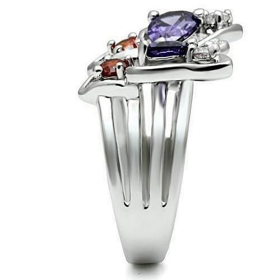 Rhodium Brass Ring with AAA Grade CZ in Multi Color for Women Style 3W233