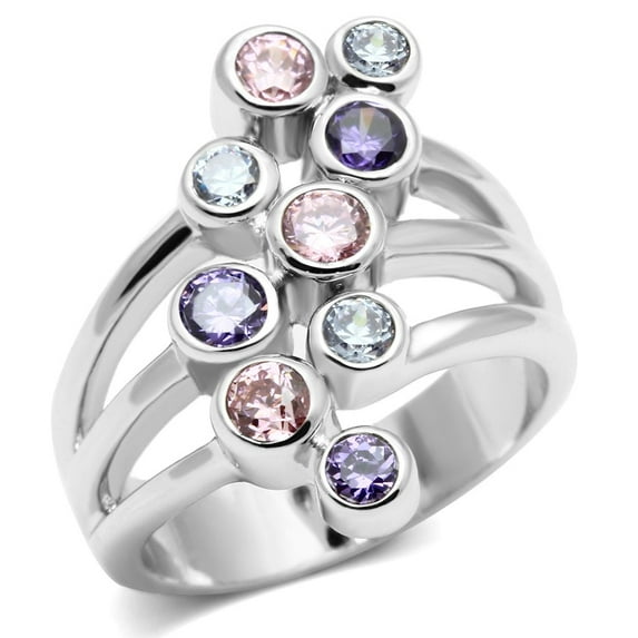 Ring AAA GRD CZ Multi 3W290 for Women Style Rhodium