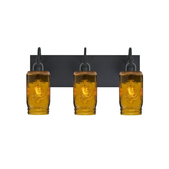 3WG-MILO4AM-BK-Besa Lighting-Milo 4 - Three Light Bath Vanity-Amber Glass Color