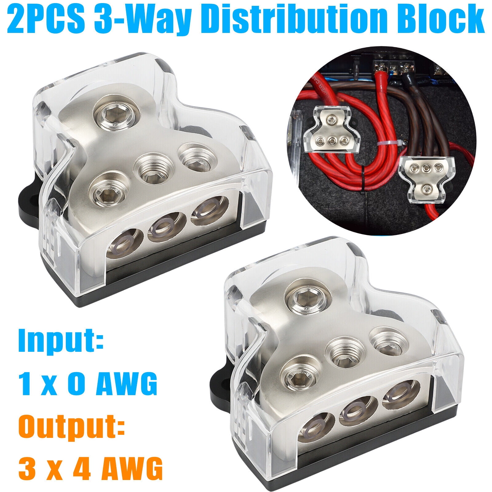 3Way Distribution Block Car Audio Power Wire Splitter 1*0 Gauge in 3*4