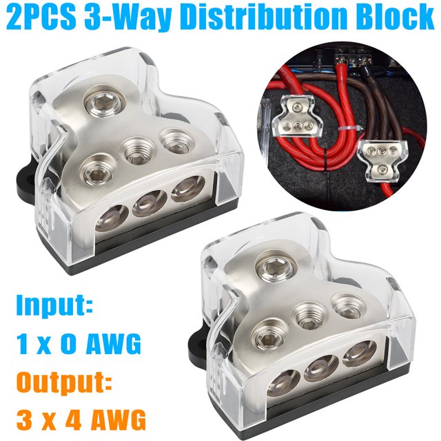 3Way Distribution Block Car Audio Power Wire Splitter 1*0 Gauge in 3*4
