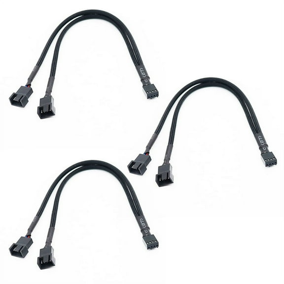 3X 1 to 2 Way Braided Cable Y Splitter 3/4 Pin PWM Male Connector Fan Computer PC Fan Extension Adapter Cable,3 x Fan Extension Adapter Cable,black