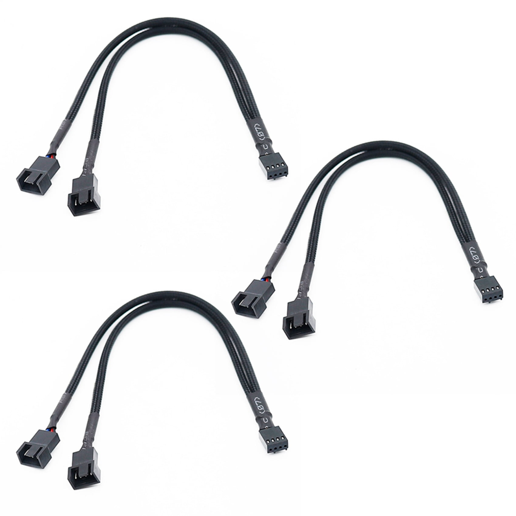 3X 1 to 2 Way Braided Cable Y Splitter 3/4 Pin PWM Male Connector Fan Computer PC Fan Extension