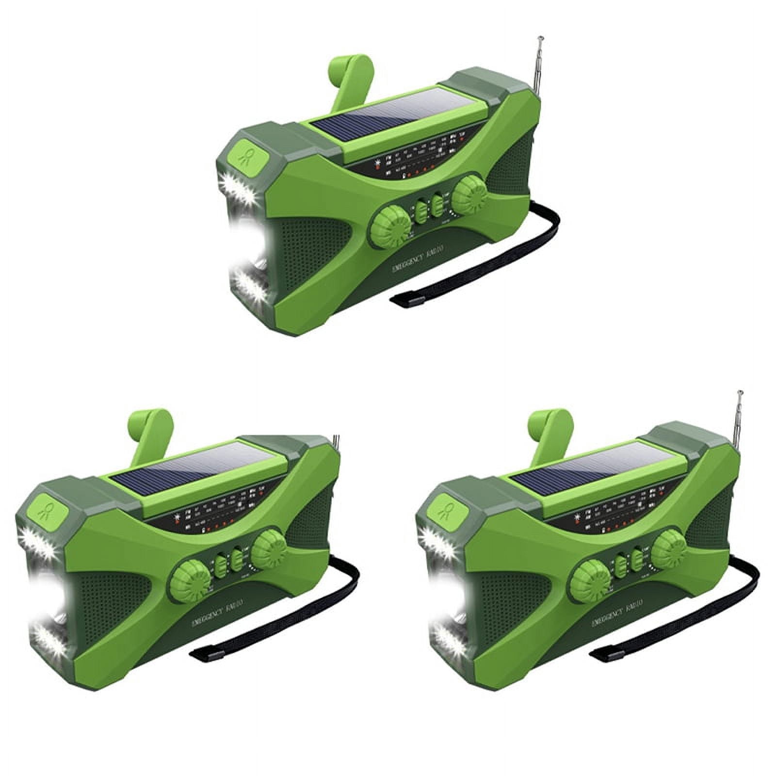 3X 10000MAh Emergency Radio, Solar Hand Crank Radio, Portable Radio with Phone Charger, LED Flashlight Green,3 x Emergency weather radio 3 x Type-C charging cable 3 x Lanyard 3 x English Manual,Green