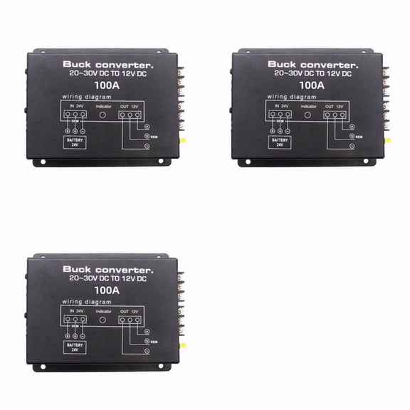 3X 100A DC 24V to 12V Car Power Converter Electric Converter with Temperature Control for Golf Cart Club Car Truck Bus