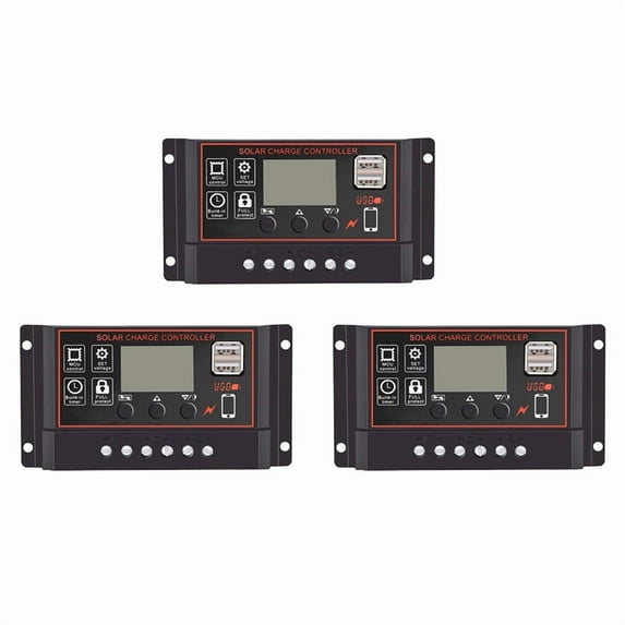 3X 100A Solar Charge Controller Solar Panel Controller 12V 24V LCD Display Solar Panel Battery Regulator with USB Port,3 x Solar Controller,Black
