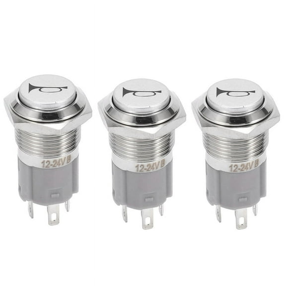 3X 12V 16mm Car LED Light Momentary Horn Button Metal Switch Push Button Blue