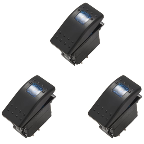 3X 12V 20 Amp Waterproof Blue LED On/Off Boat Marine SPST 3P Rocker Switch with Light