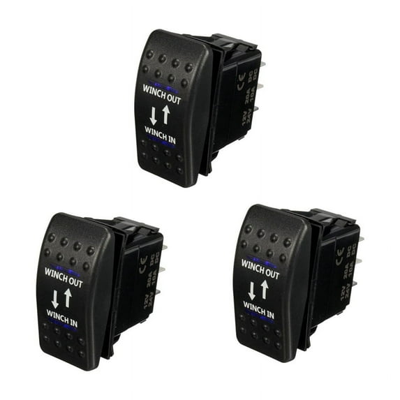 3X 12V 20A Winch in Winch Out ON-OFF-ON Rocker Switch 7 Pin LED Blue