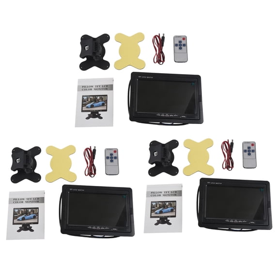 3X 12V-24V 7 inch TFT LCD Color HD Monitor for Car CCTV Reverse Rear View Backup Camera,Black