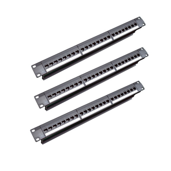 3X 19Inch 1U Cabinet Rack Pass-Through 24 Port CAT6 Patch Panel RJ45 Cable Adapter Jack Modular Frame