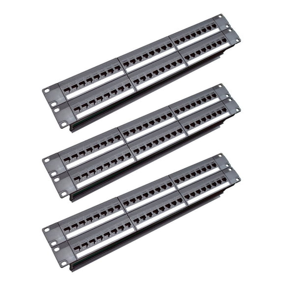 3X 19Inch 1U Cabinet Rack Pass-Through 24 Port CAT6 Patch Panel RJ45 Cable Adapter Modular Frame