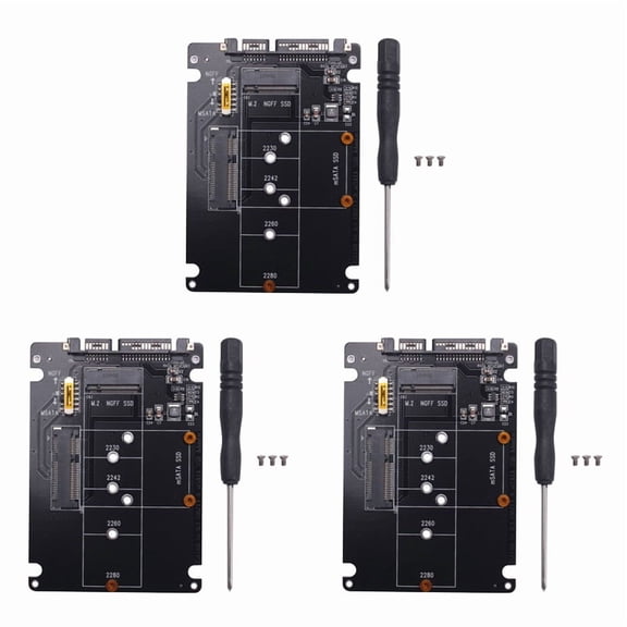 3X 2 in 1 NGFF M.2 B+M Key Mini PCI-E or MSATA SSD to III Adapter Card for Full Msata SSD/ 2230/2242/2260/22x80 M2,3 X PCB Adapter 3 X Screwdriver 12 X Screws,black