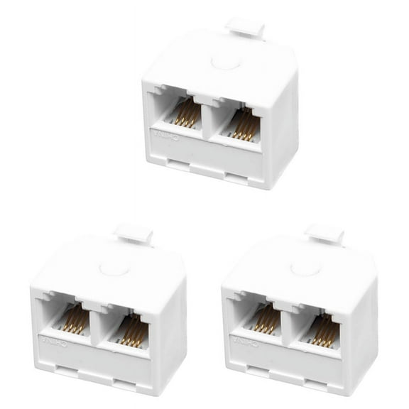3X 2-Way 6P4C RJ11 Modular Phone Telephone Wall Adapter and Splitter for Landline Telephone