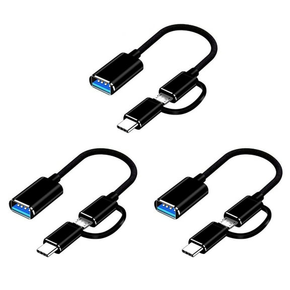 3X 2 in 1 USB 3.0 OTG Adapter Cable Type-C Micro-USB to USB 3.0 Interface Converter Black