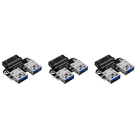 3X 20Pin to Dual USB3.0 Adapter Connverter Desktop Motherboard 19 Pin/20P Header to 2 Ports USB A Female Connector,PH22,3 * USB 3.0 Motherboard Adapter,Black