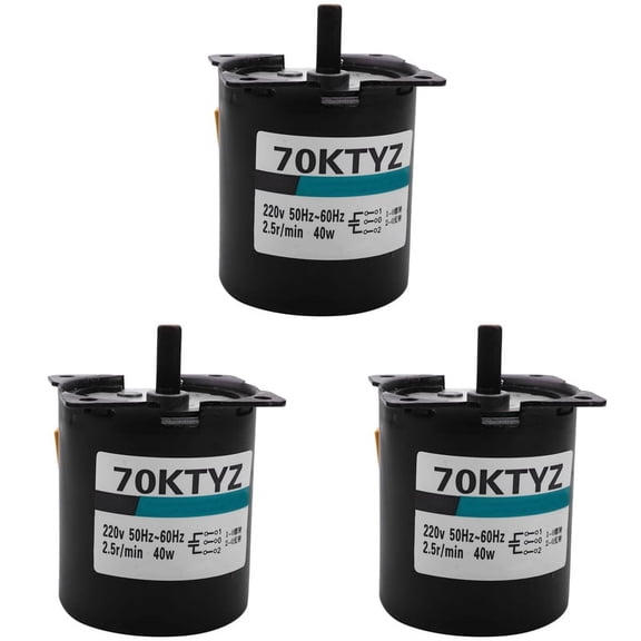 3X 220V AC 40W Low Speed Geared Motor 70KTYZ Permanent Magnet Synchronous Motor Adjustable Direction,3*Gear motor,Black
