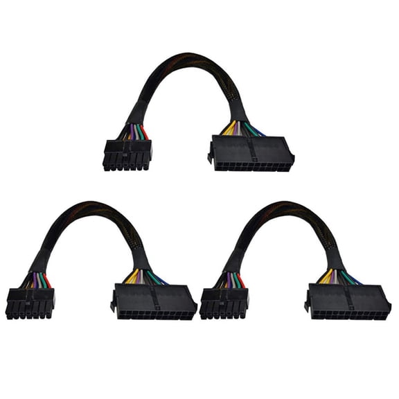 3X 24 Pin to 14 Pin ATX PSU Main Power Adapter Braided Sleeved Cable for for PC and Servers 12-Inch(30cm),3 Adapter Braided Sleeved Cable,black