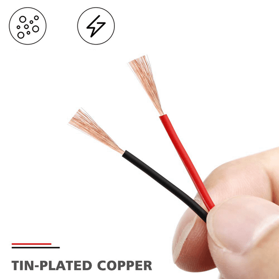 3X 2Pin Wire 100M 22AWG 12V/24V Extension Cord Red and Black 2-Wire Stranded Tinned Copper LED Light Bar Power Cord