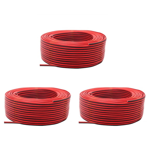 3X 2Pin Wire 100M 22AWG 12V/24V Extension Cord Red and Black 2-Wire Stranded Tinned Copper LED Light Bar Power Cord