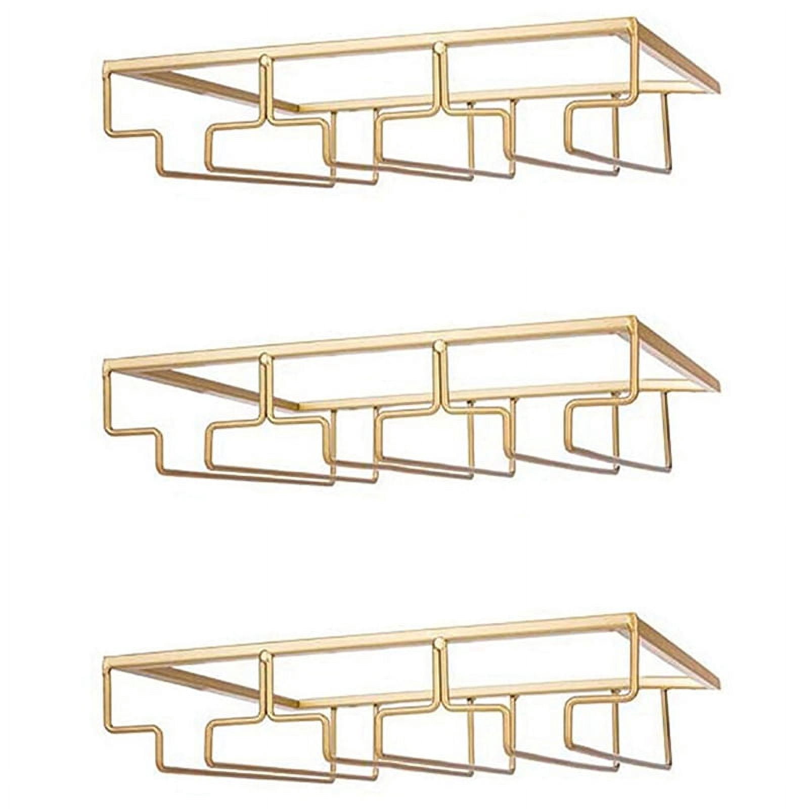 Under Cabinet Wine Glass Rack - 3 Row Stemware Holder For Kitchen Or Bar (Black, 1 Pack)