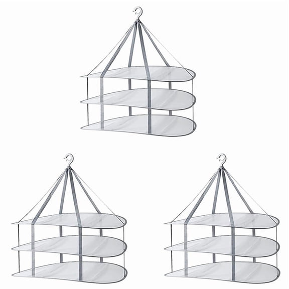 3X 3-Tier Sweater Drying Rack Hanging Clothes Hanging Dryer Laundry Mesh Drying Rack, Foldable Clothing Dryer Racks
