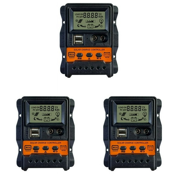 3X 30A Solar Charge Controller 12V24V Solar Panel Battery Controller Regulator Auto 2 USB LCD Display Load Discharger